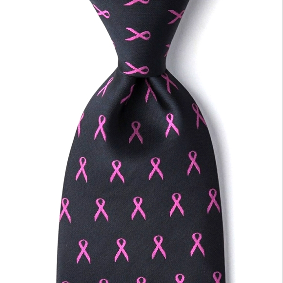 Wild Ties Pink Ribbon Breast Cancer Awareness Tie Black Pink Men OS - Picture 2 of 12